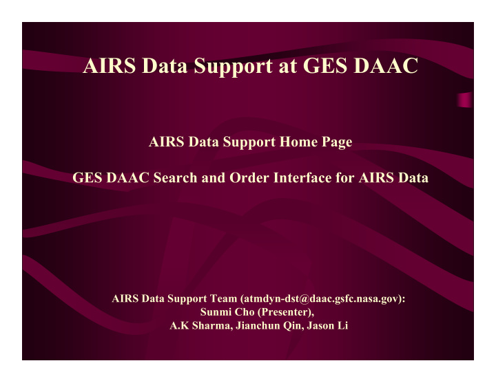 airs data support at ges daac