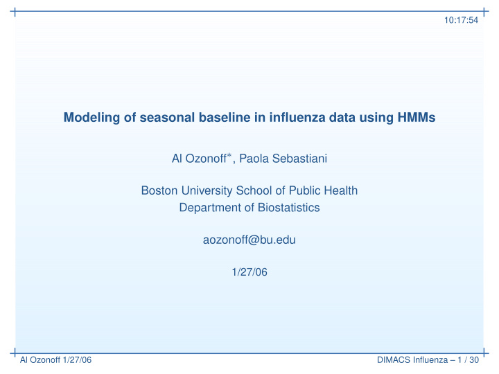 modeling of seasonal baseline in influenza data using hmms