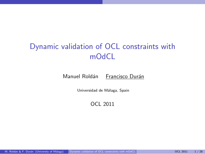 dynamic validation of ocl constraints with modcl