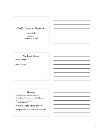 CS640: Computer Networks  Aditya Akella  Lecture 17  Naming and the DNS  The Road Ahead   DNS