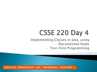 Implementing Classes in Java, using  Documented Stubs  Test-First Programming Check out
