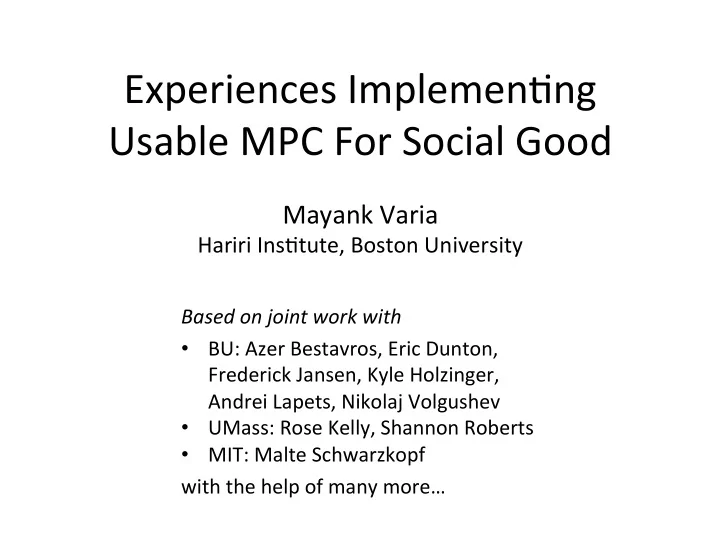 experiences implemen ng