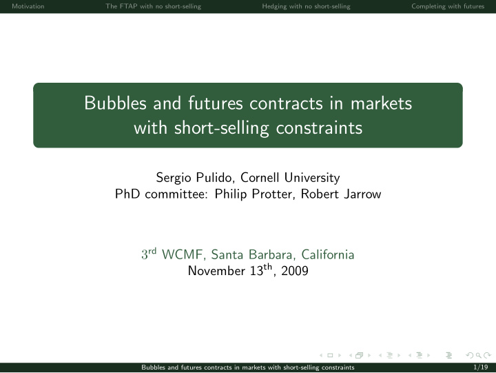 bubbles and futures contracts in markets with short