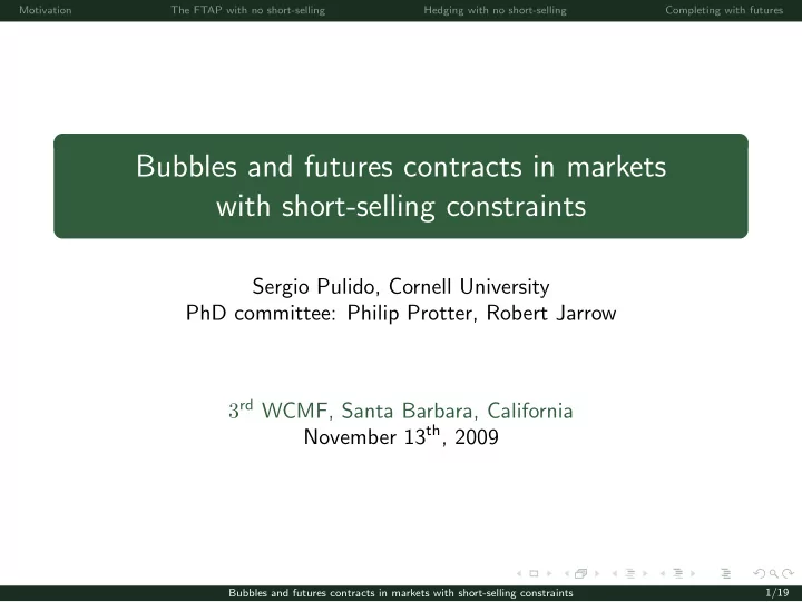 bubbles and futures contracts in markets with short