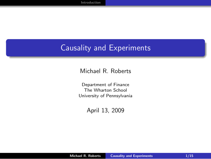 causality and experiments