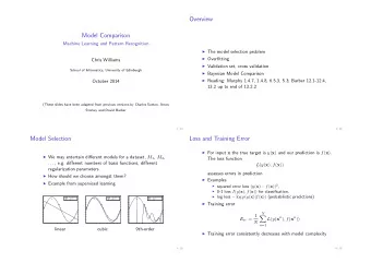 Overview  Model Comparison  Machine Learning and Pattern Recognition  The model selection