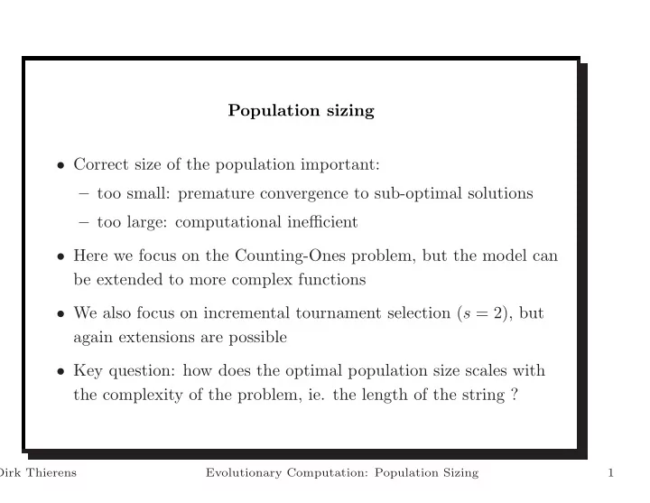population sizing correct size of the population