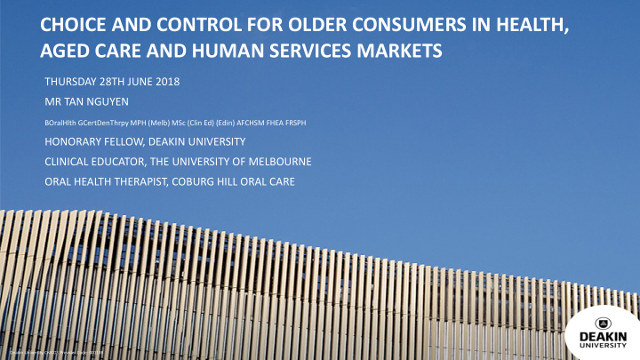 choice and control for older consumers in health aged