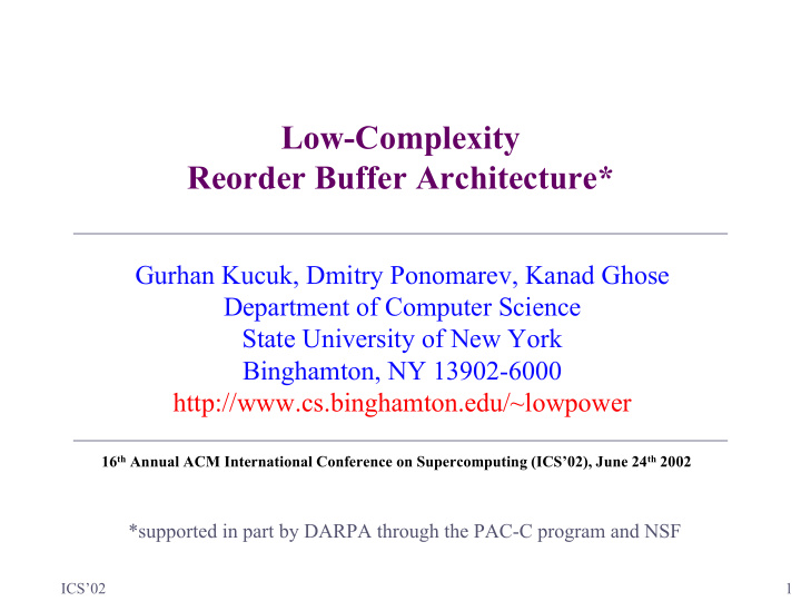 low complexity reorder buffer architecture