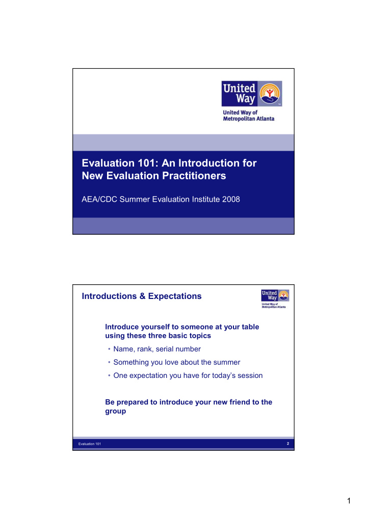 evaluation 101 an introduction for new evaluation
