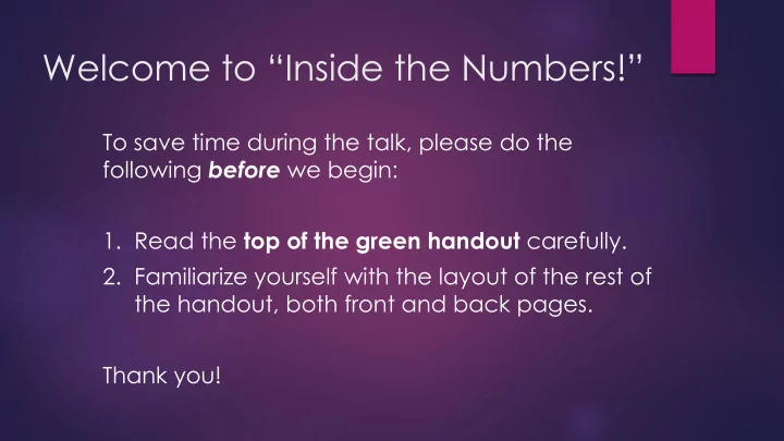 welcome to inside the numbers