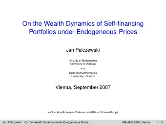 On the Wealth Dynamics of Self-financing  Portfolios under Endogeneous Prices  Jan Palczewski