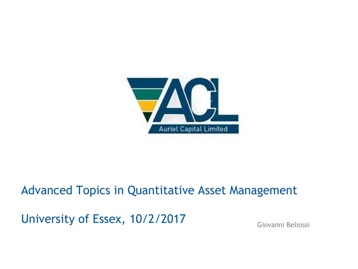 advanced topics in quantitative asset management