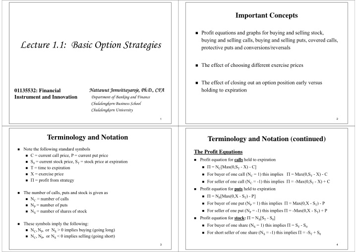 lecture 1 1 basic option strategies