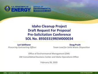 Idaho Cleanup Project  Draft Request For Proposal  Pre-Solicitation Conference  SOL No.