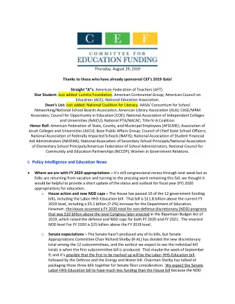 I.  Policy Intelligence and Education News  Where we are with FY 2020 appropriations  Its