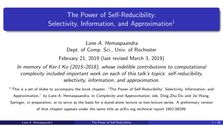 the power of self reducibility