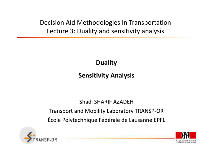 decision aid methodologies in transportation lecture 3