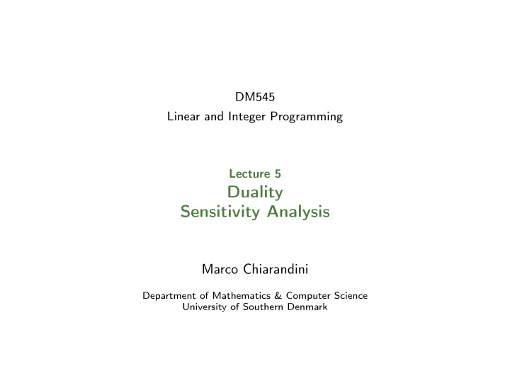 duality sensitivity analysis