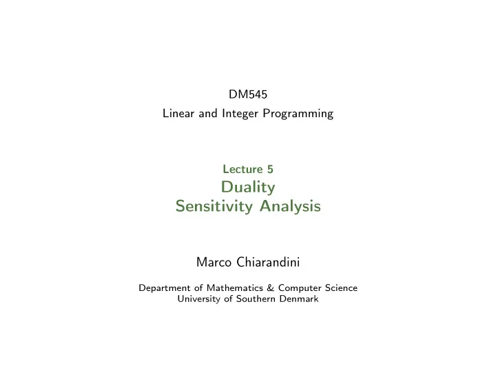 duality sensitivity analysis
