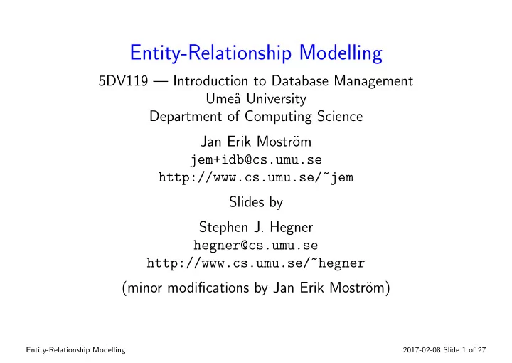 entity relationship modelling