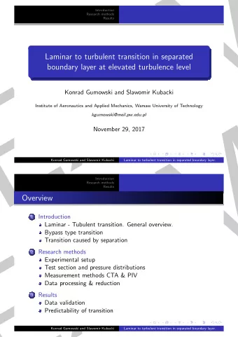 M  Introduction  F  Research methods  Results  x  Laminar to turbulent transition in separated