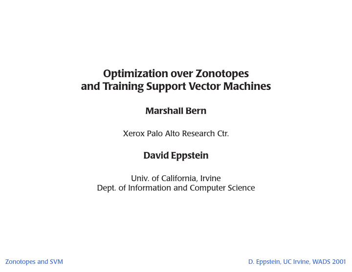 optimization over zonotopes and training support vector