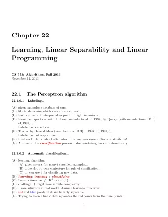 Chapter 22  Learning, Linear Separability and Linear  Programming  CS 573: Algorithms, Fall 2013