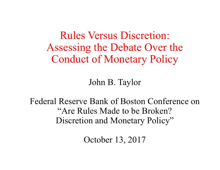 rules versus discretion assessing the debate over the