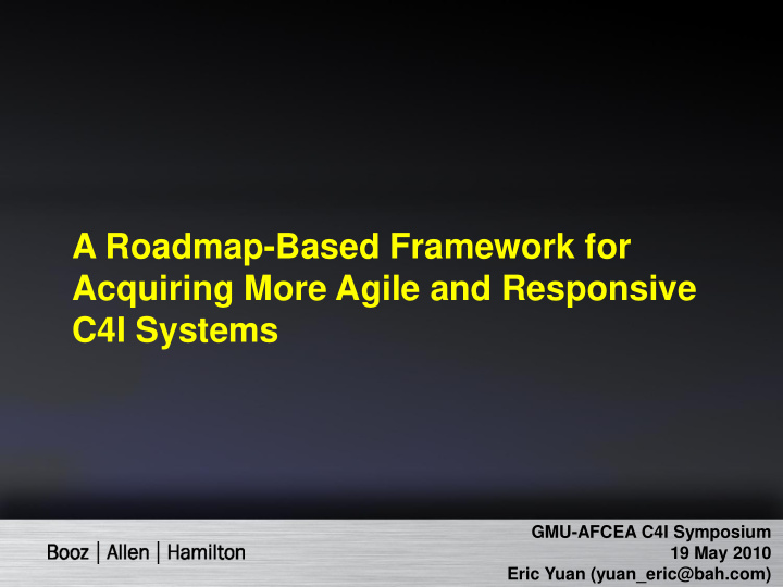 a roadmap based framework for