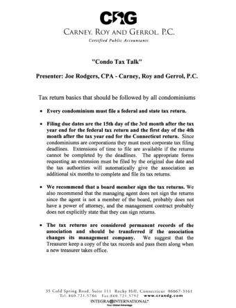 cr1G CARNEY, ROY AND GERROL, P.C. Certified Public Accountants  &quot;Condo Tax Talk&quot;