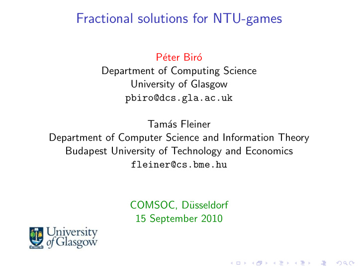 fractional solutions for ntu games