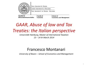 GAAR, Abuse of law and Tax  Treaties: the Italian perspective  Universitt Hamburg, Master of