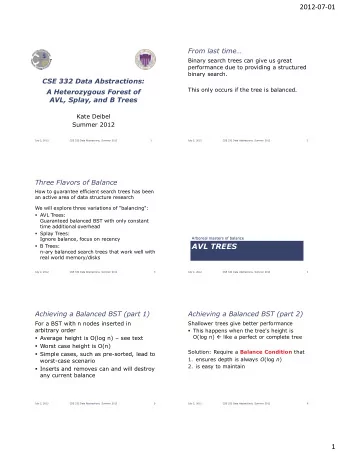 2012-07-01 From last time  Binary search trees can give us great  performance due to providing a