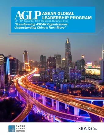 ASEAN GLOBAL  LEADERSHIP PROGRAM 16 th - 20 th September 2019, Shanghai &amp; Hangzhou, China