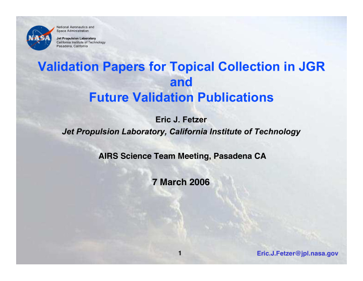 validation papers for topical collection in jgr and
