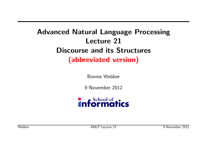advanced natural language processing lecture 21 discourse