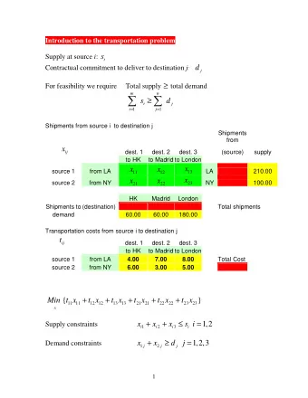i  j  =  =  i  1  j  1  Shipments from source i  to destination j  Shipments  from x