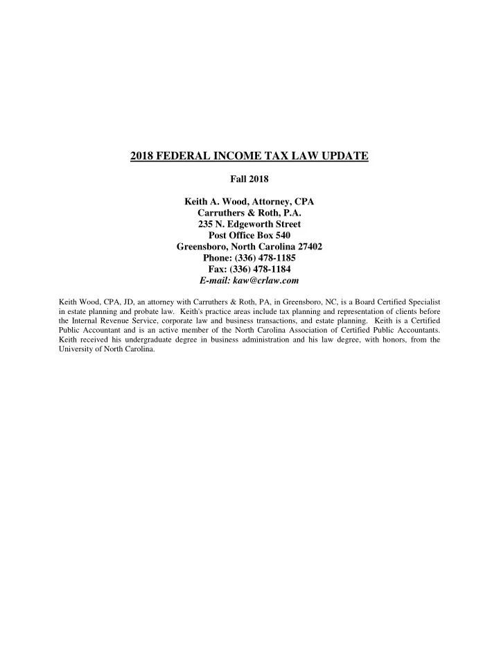 2018 federal income tax law update