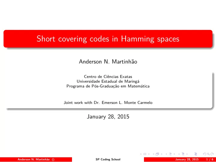 short covering codes in hamming spaces