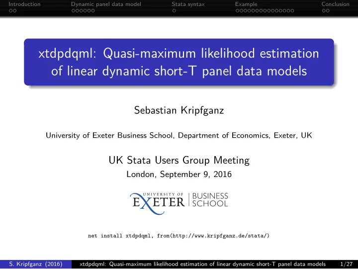 xtdpdqml quasi maximum likelihood estimation of linear