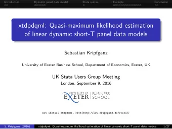 xtdpdqml: Quasi-maximum likelihood estimation  of linear dynamic short-T panel data models
