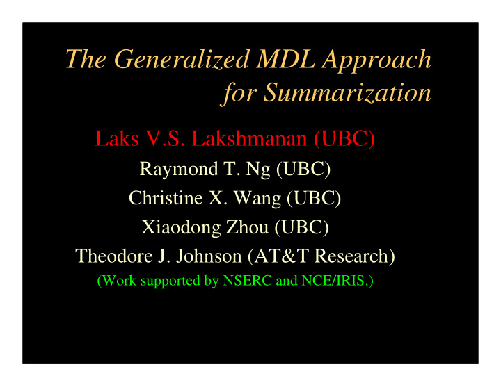 the generalized mdl approach for summarization