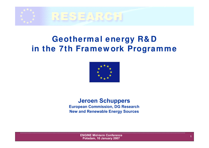 geothermal energy r d in the 7th framew ork programme