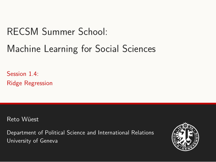 recsm summer school machine learning for social sciences