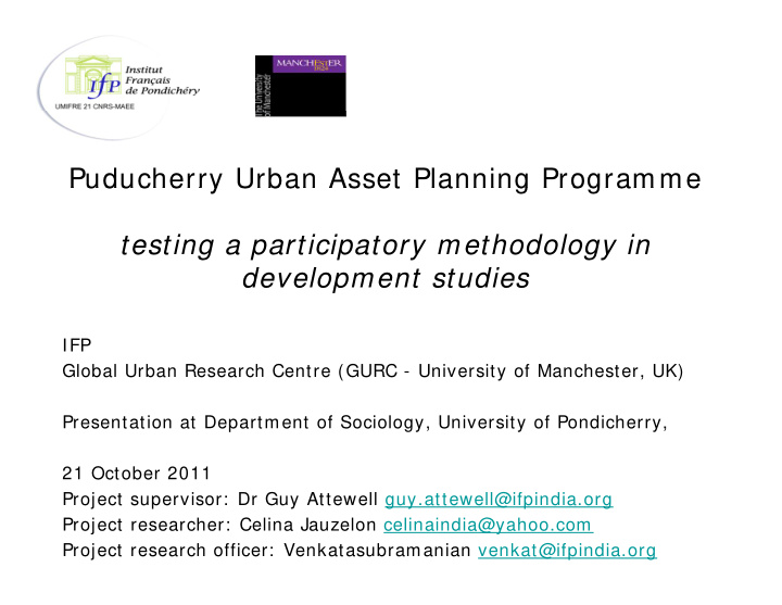 puducherry urban asset planning programme puducherry