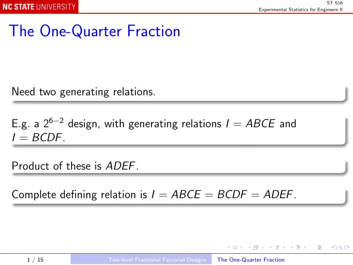 the one quarter fraction