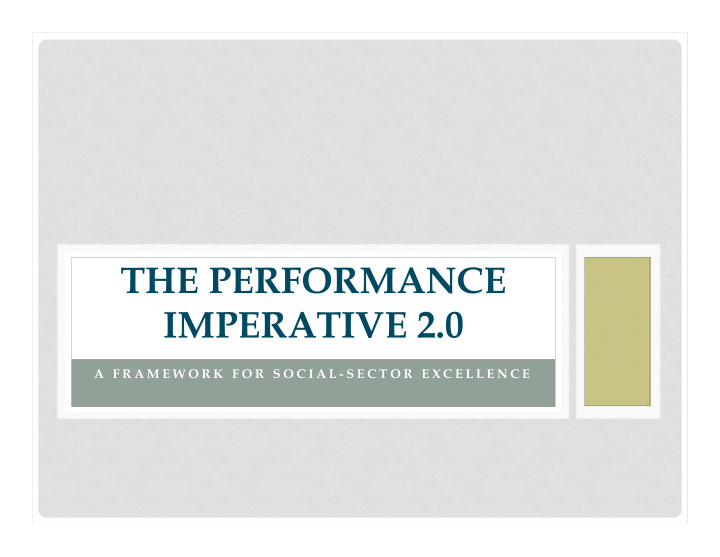 the performance imperative 2 0