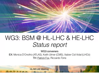 WG3: BSM @ HL-LHC &amp; HE-LHC  Status report  WG3 conveners EX: Monica D'Onofrio (ATLAS), Keith