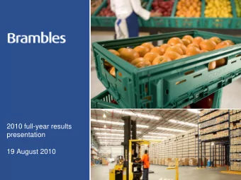 presentation  19 August 2010  Discussion topics  Business update  Tom Gorman, CEO  FY10 results